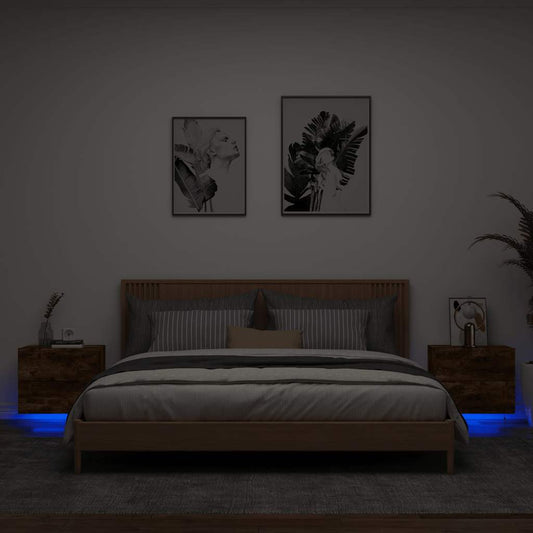 vidaXL Wall-mounted Bedside Cabinets with LED Lights 2 pcs Smoked Oak