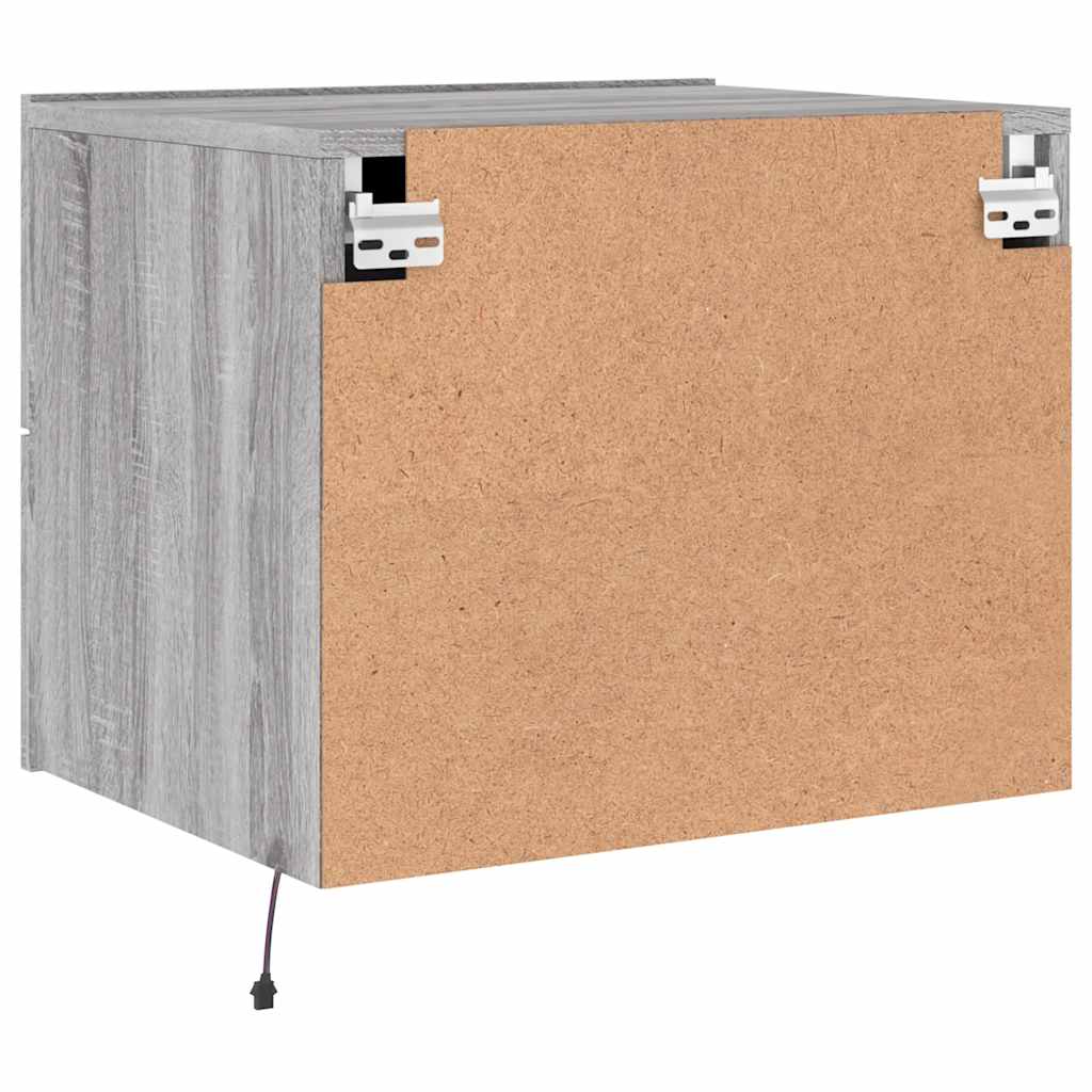 vidaXL Wall-mounted Bedside Cabinet with LED Lights Grey Sonoma