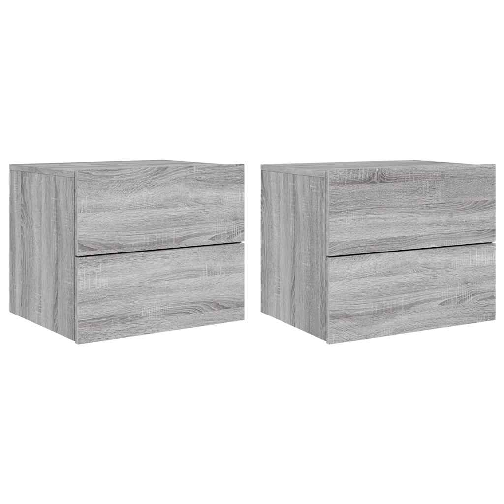 vidaXL Wall-mounted Bedside Cabinets with LED Lights 2 pcs Grey Sonoma