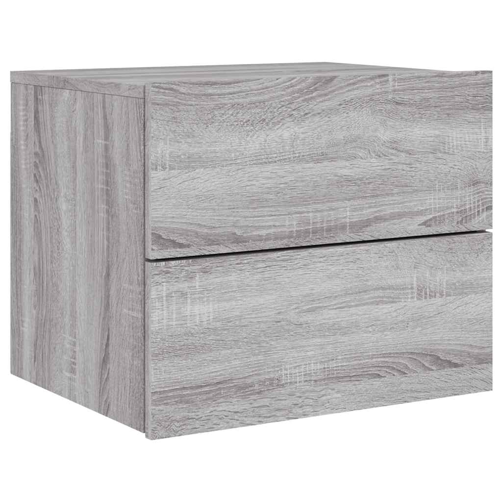 vidaXL Wall-mounted Bedside Cabinets with LED Lights 2 pcs Grey Sonoma