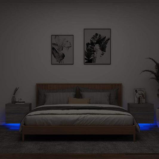 vidaXL Wall-mounted Bedside Cabinets with LED Lights 2 pcs Grey Sonoma