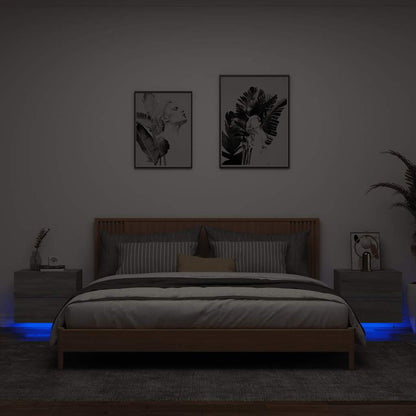 vidaXL Wall-mounted Bedside Cabinets with LED Lights 2 pcs Grey Sonoma