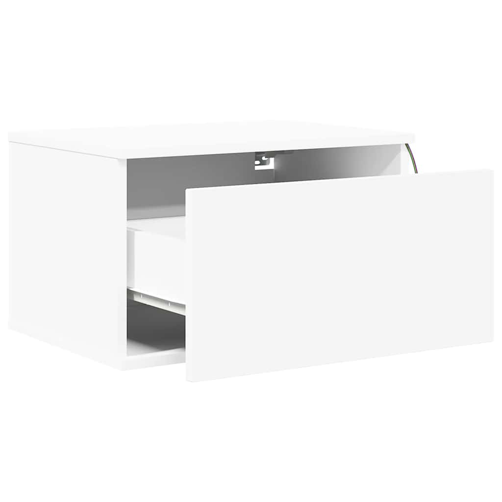 vidaXL Wall-mounted Bedside Cabinet with LED Lights White