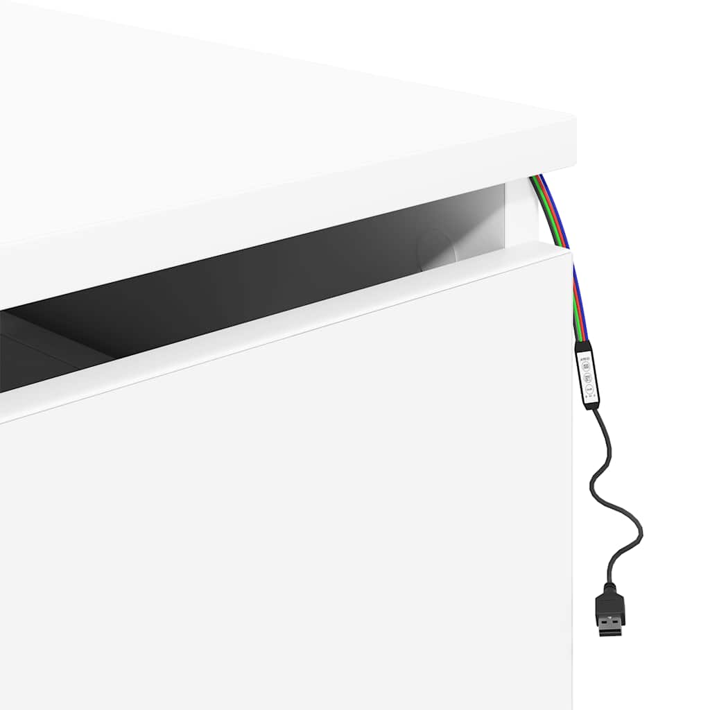 vidaXL Wall-mounted Bedside Cabinet with LED Lights White