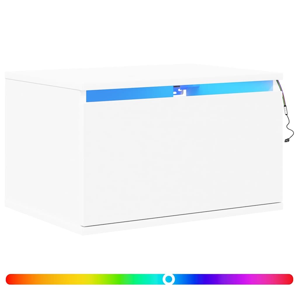 vidaXL Wall-mounted Bedside Cabinets with LED Lights 2 pcs White