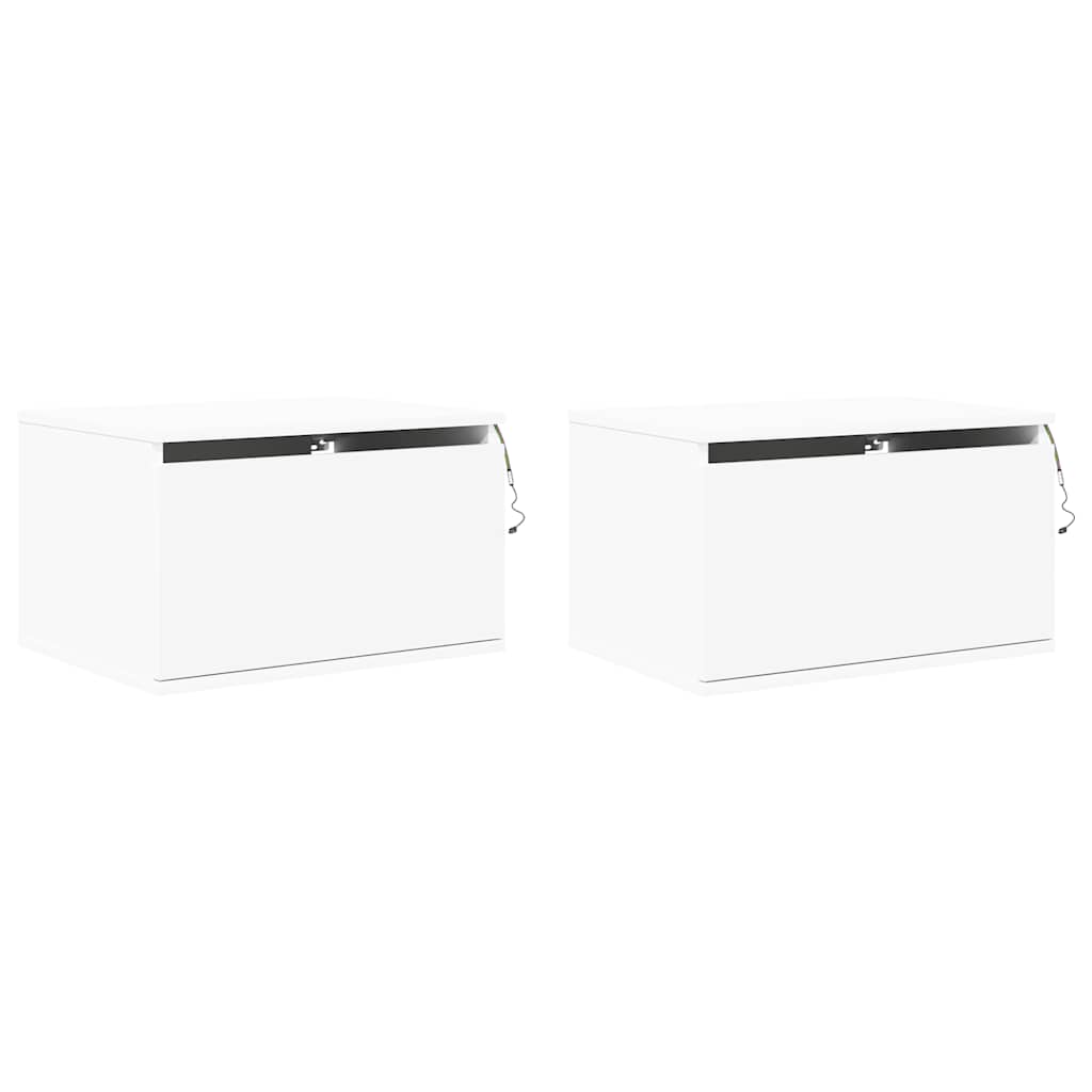 vidaXL Wall-mounted Bedside Cabinets with LED Lights 2 pcs White