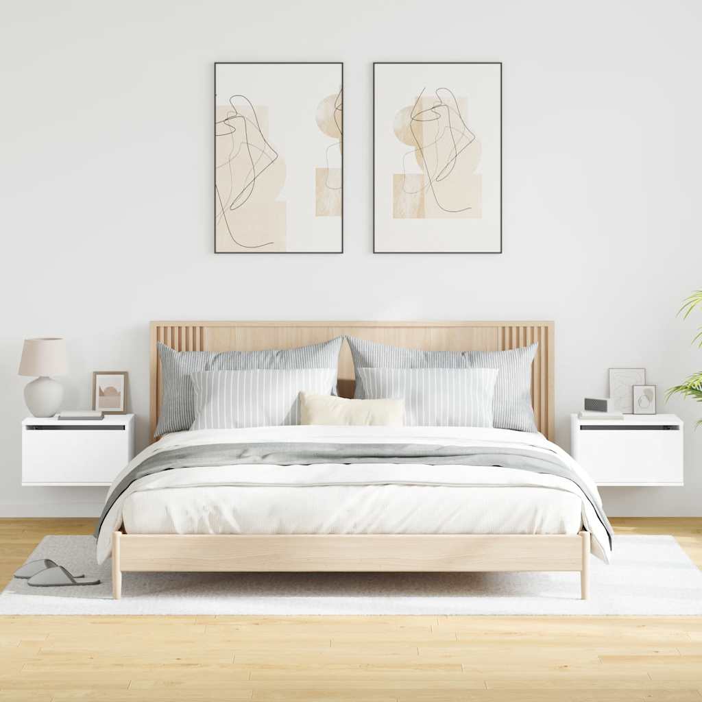 vidaXL Wall-mounted Bedside Cabinets with LED Lights 2 pcs White