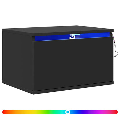 vidaXL Wall-mounted Bedside Cabinet with LED Lights Black