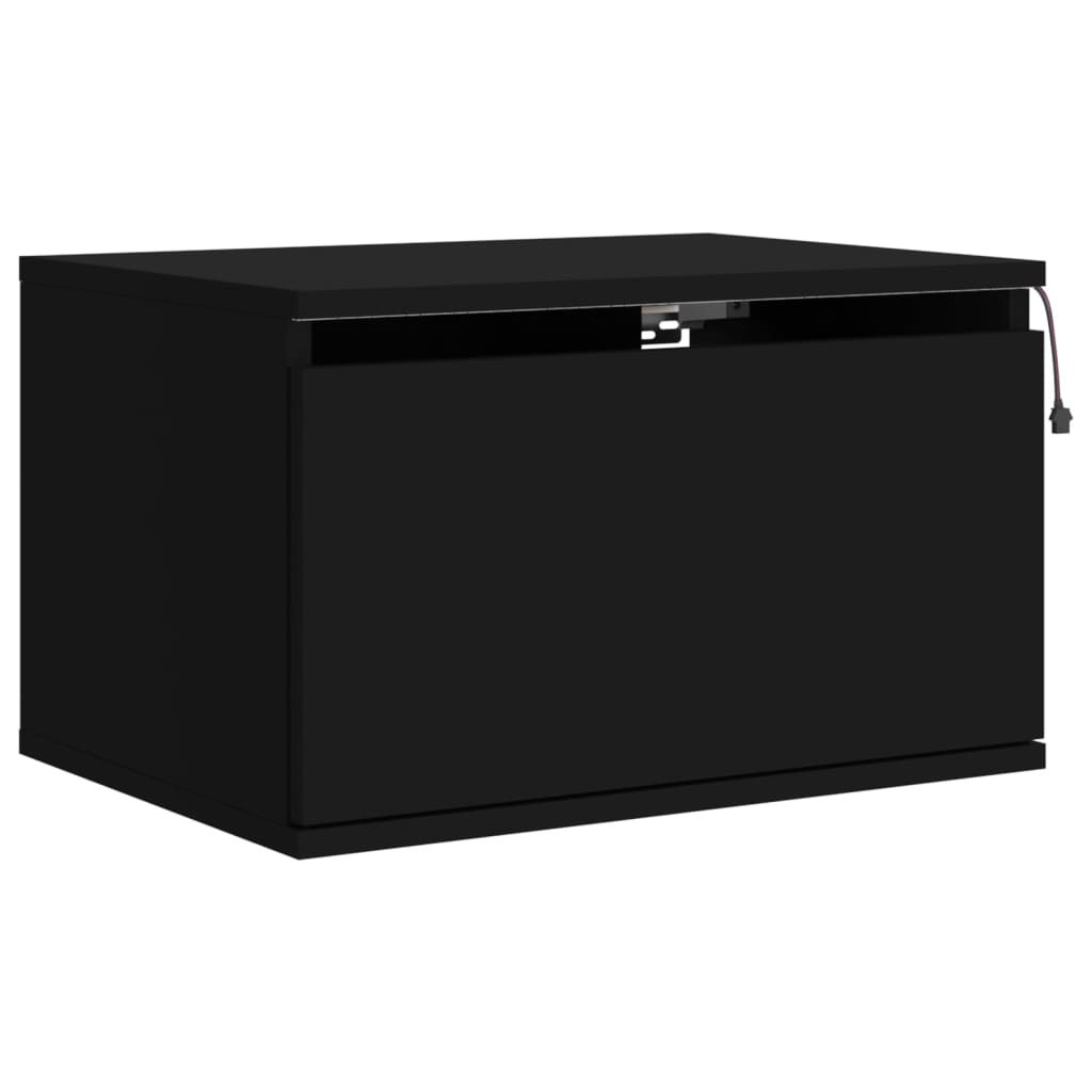 vidaXL Wall-mounted Bedside Cabinet with LED Lights Black