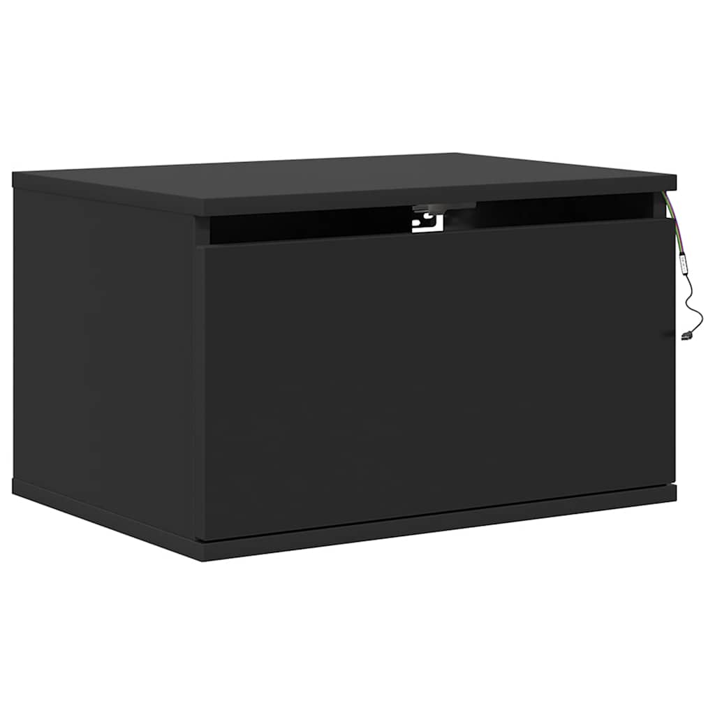 vidaXL Wall-mounted Bedside Cabinet with LED Lights Black