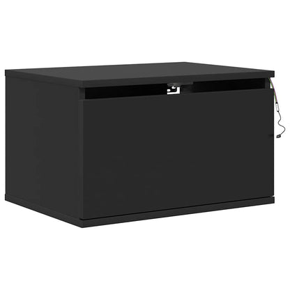 vidaXL Wall-mounted Bedside Cabinet with LED Lights Black