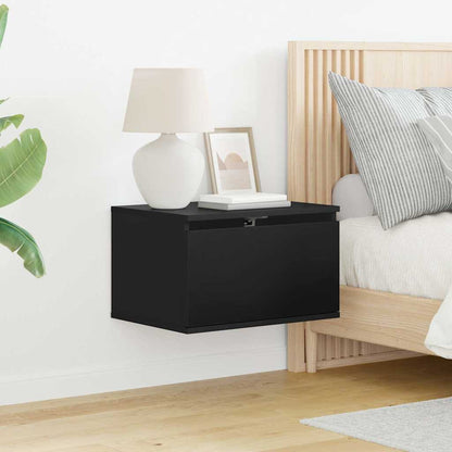 vidaXL Wall-mounted Bedside Cabinet with LED Lights Black