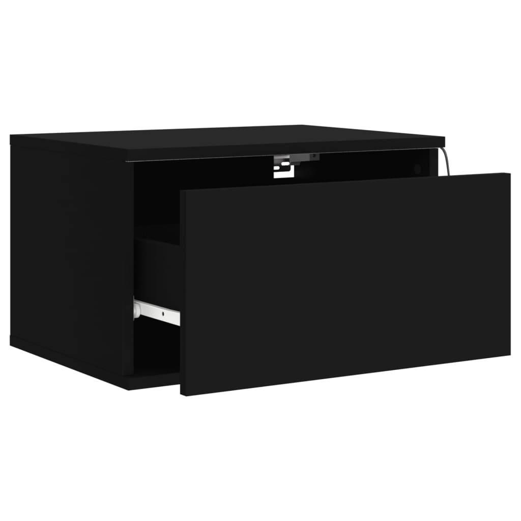 vidaXL Wall-mounted Bedside Cabinet with LED Lights Black