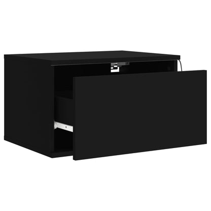 vidaXL Wall-mounted Bedside Cabinet with LED Lights Black