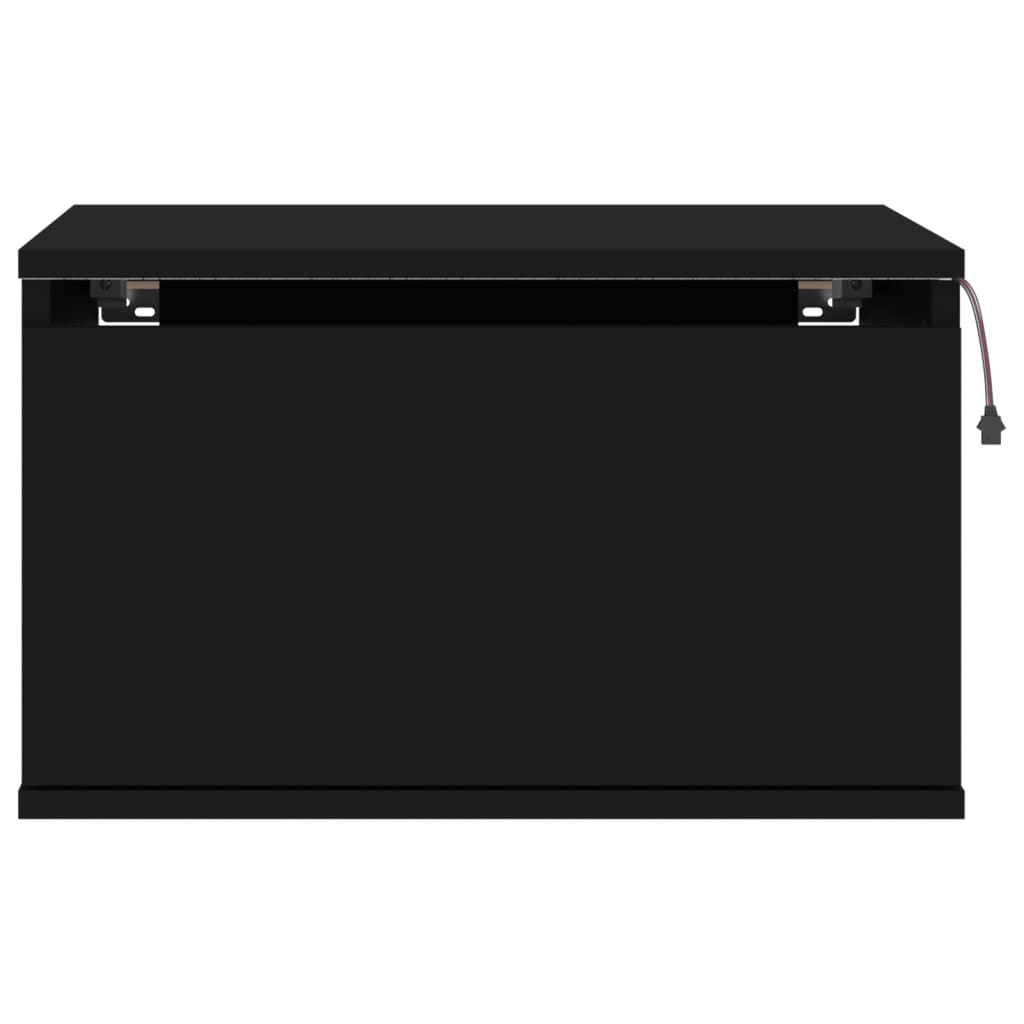 vidaXL Wall-mounted Bedside Cabinet with LED Lights Black