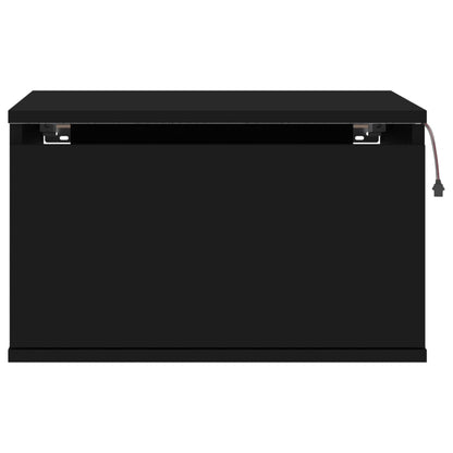 vidaXL Wall-mounted Bedside Cabinet with LED Lights Black