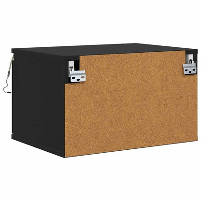 vidaXL Wall-mounted Bedside Cabinet with LED Lights Black