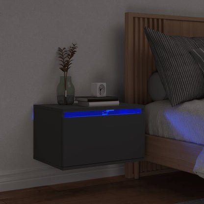 vidaXL Wall-mounted Bedside Cabinet with LED Lights Black