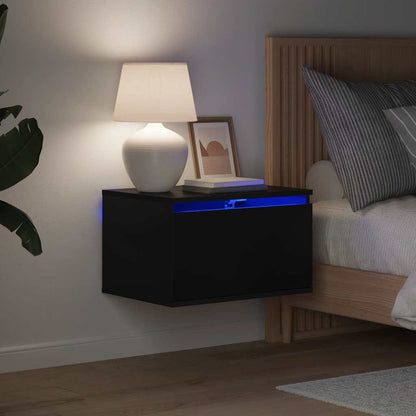 vidaXL Wall-mounted Bedside Cabinet with LED Lights Black