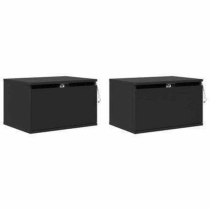 vidaXL Wall-mounted Bedside Cabinets with LED Lights 2 pcs Black