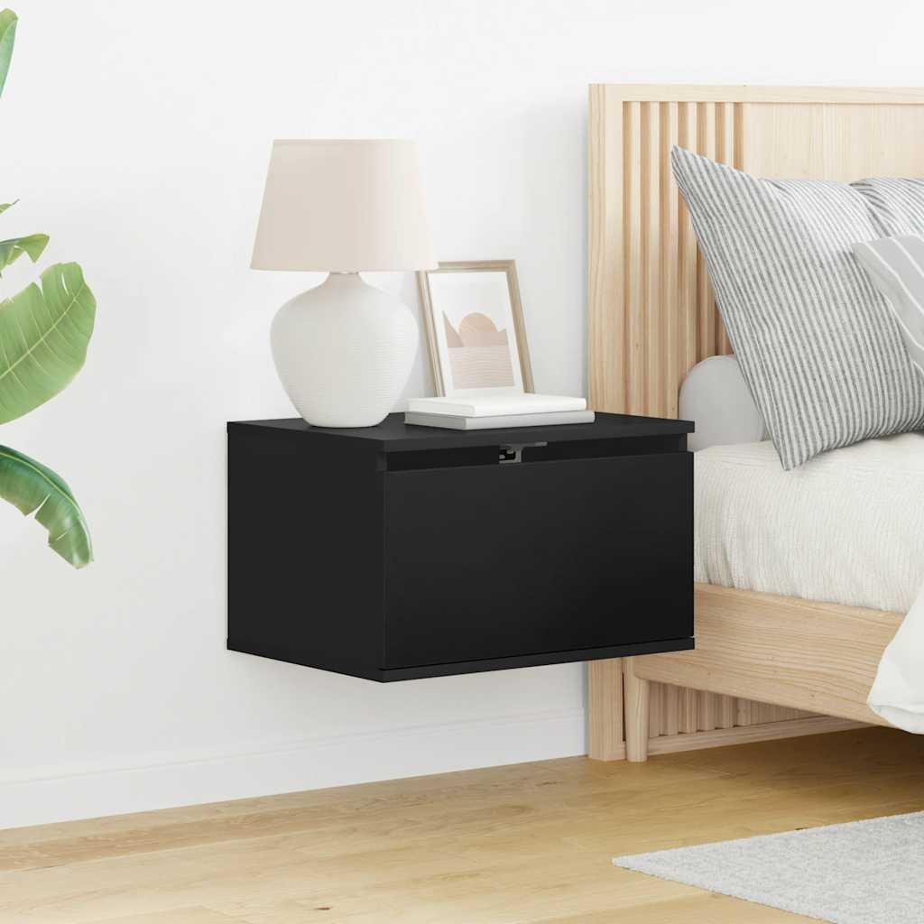 vidaXL Wall-mounted Bedside Cabinets with LED Lights 2 pcs Black