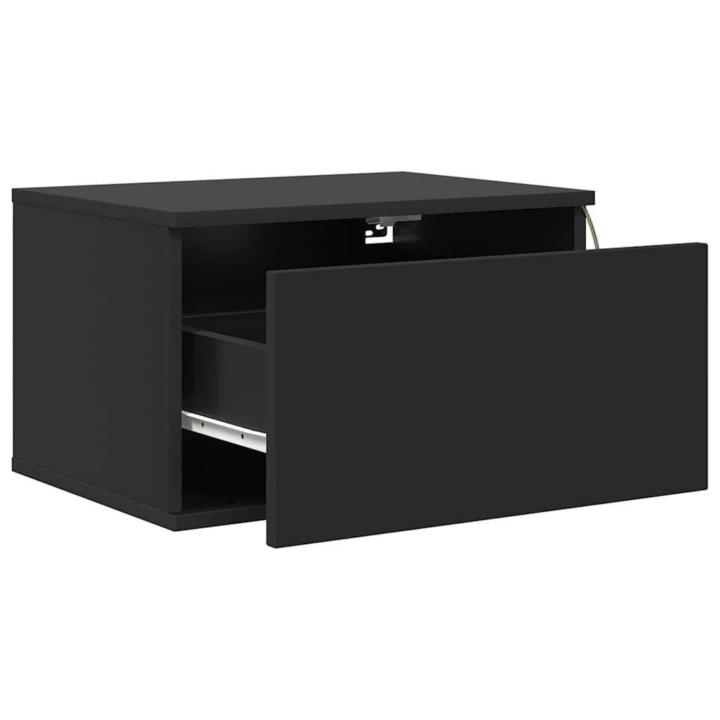 vidaXL Wall-mounted Bedside Cabinets with LED Lights 2 pcs Black