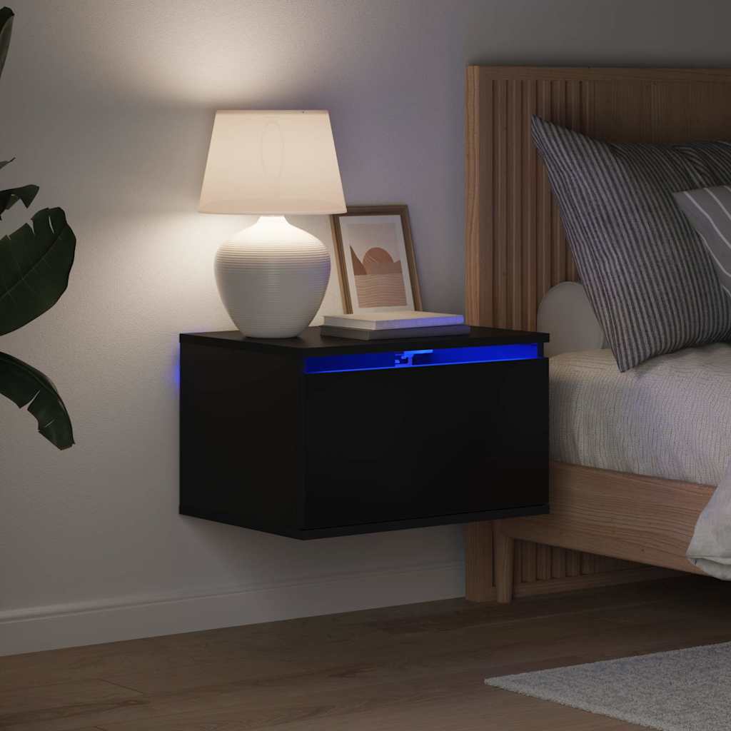 vidaXL Wall-mounted Bedside Cabinets with LED Lights 2 pcs Black