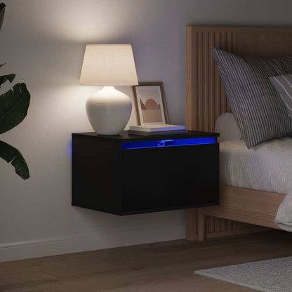vidaXL Wall-mounted Bedside Cabinets with LED Lights 2 pcs Black