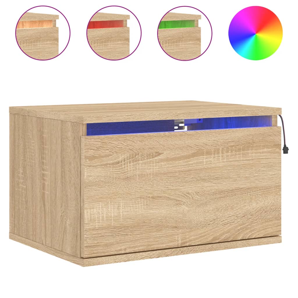 vidaXL Wall-mounted Bedside Cabinet with LED Lights Sonoma Oak