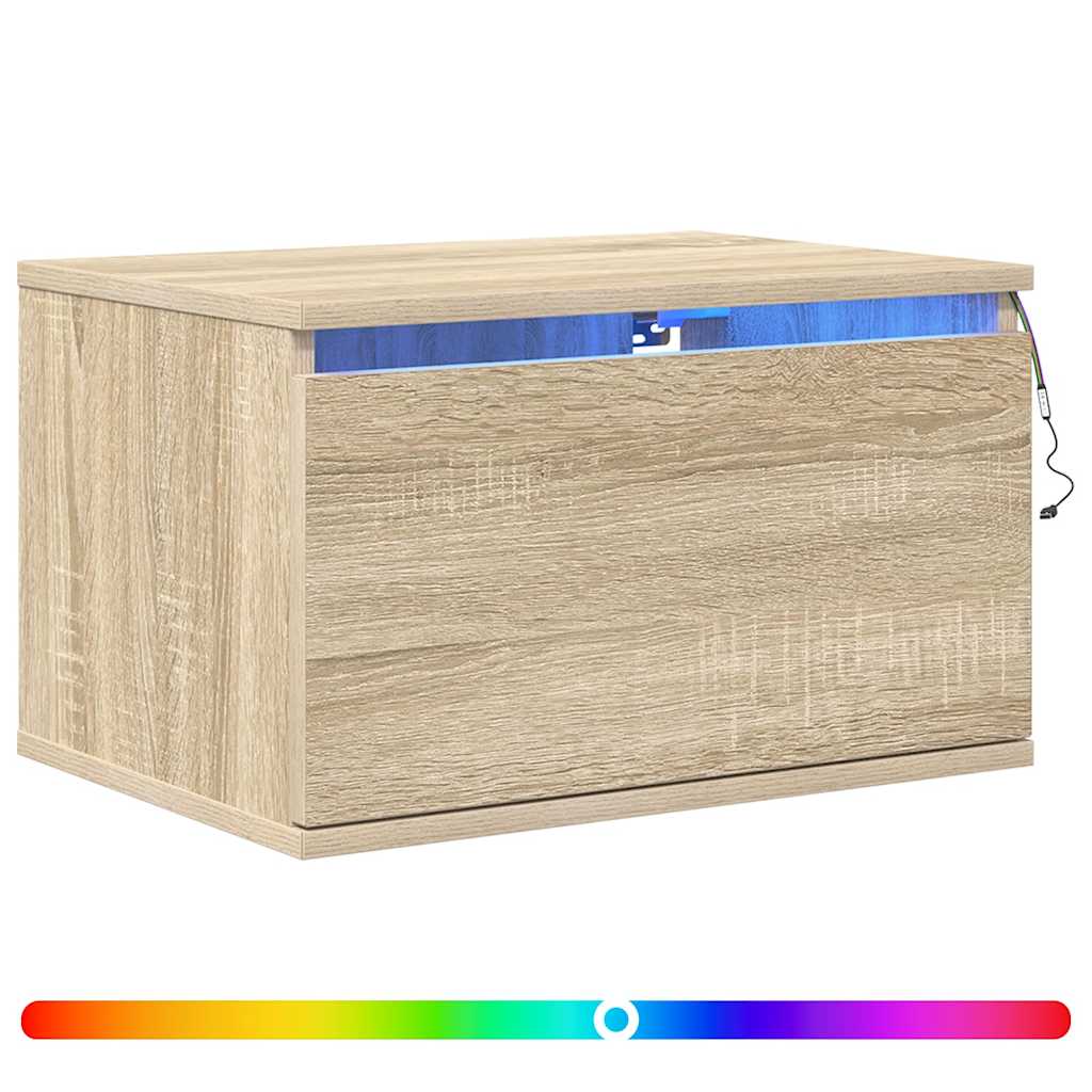 vidaXL Wall-mounted Bedside Cabinet with LED Lights Sonoma Oak