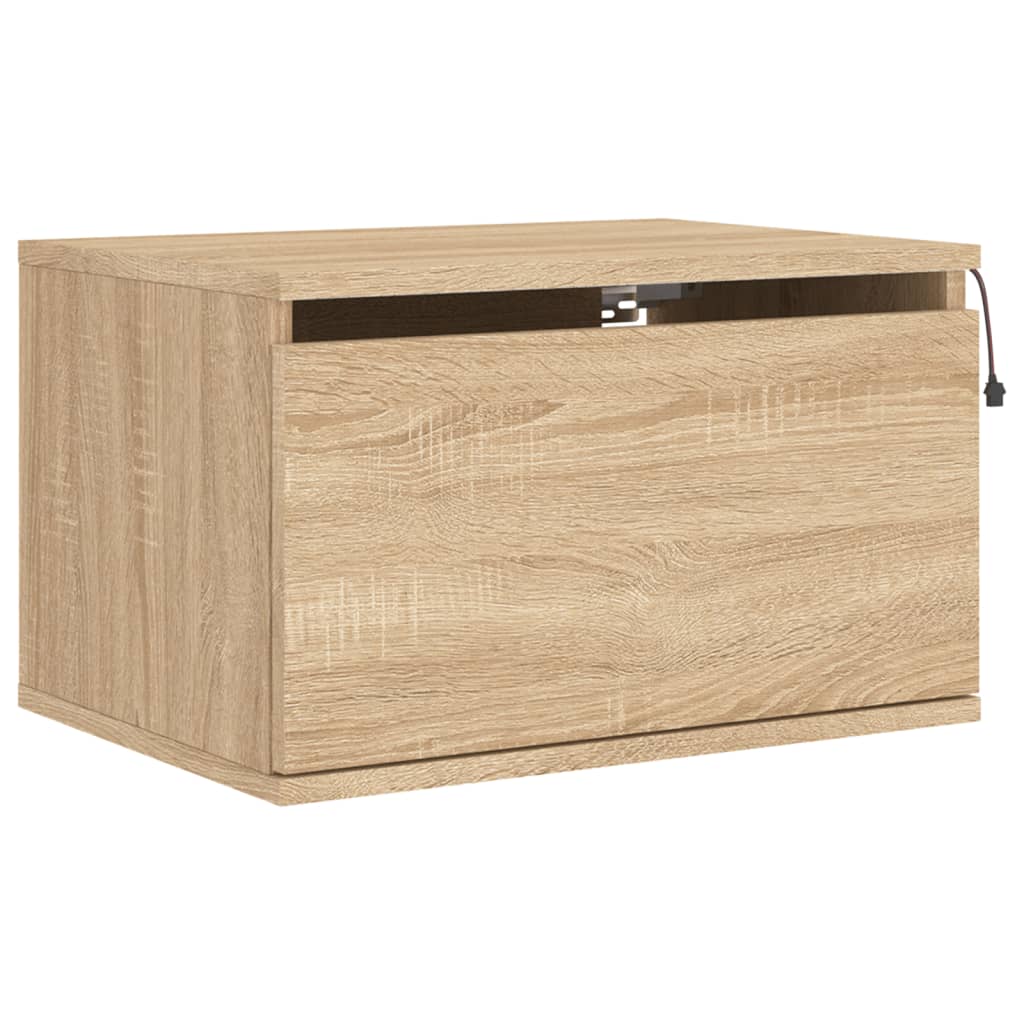 vidaXL Wall-mounted Bedside Cabinet with LED Lights Sonoma Oak