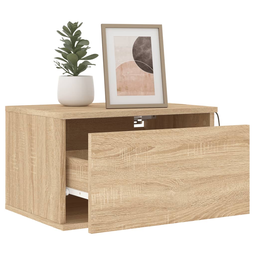 vidaXL Wall-mounted Bedside Cabinet with LED Lights Sonoma Oak