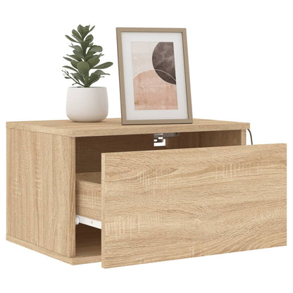 vidaXL Wall-mounted Bedside Cabinet with LED Lights Sonoma Oak