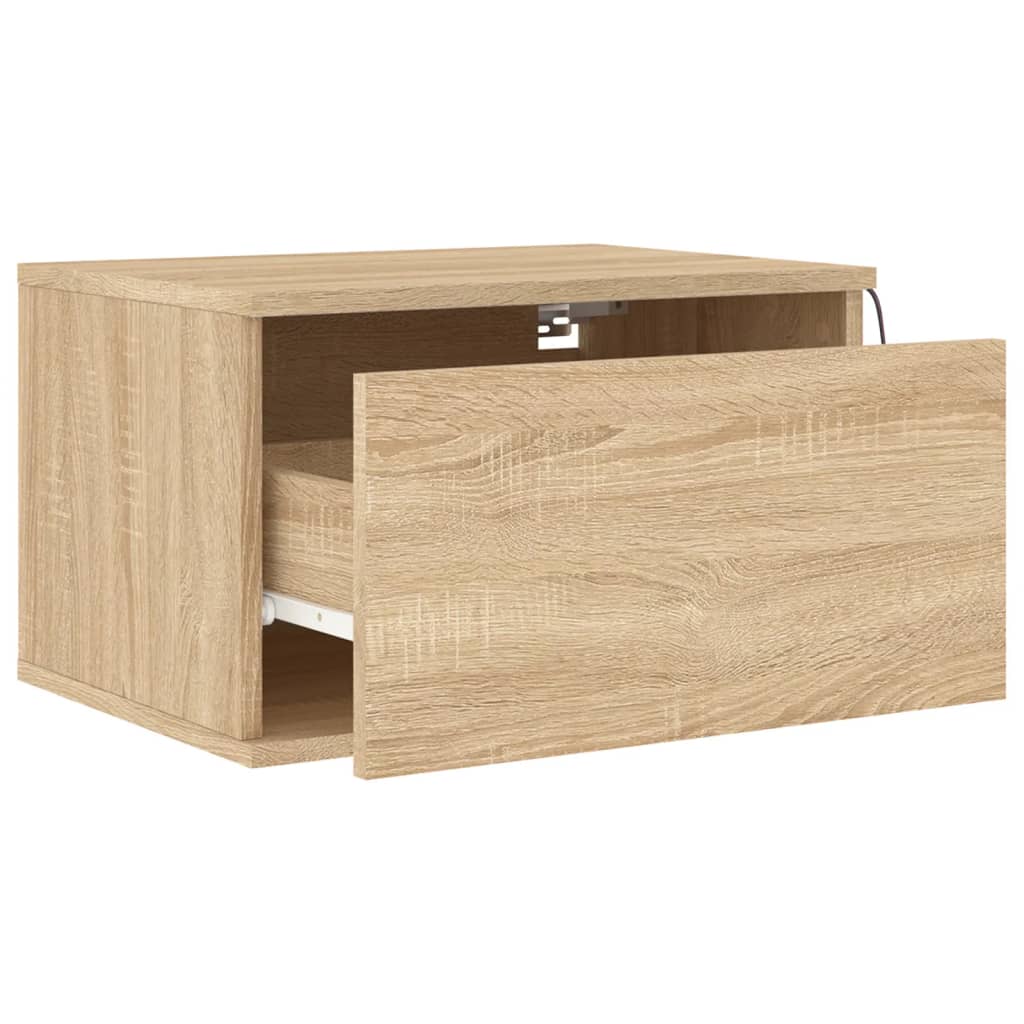 vidaXL Wall-mounted Bedside Cabinet with LED Lights Sonoma Oak