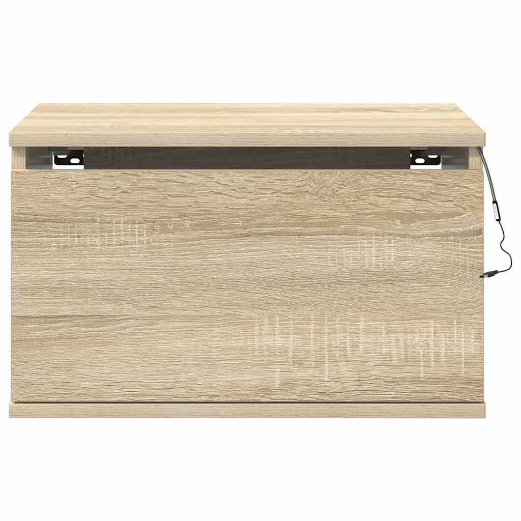 vidaXL Wall-mounted Bedside Cabinet with LED Lights Sonoma Oak