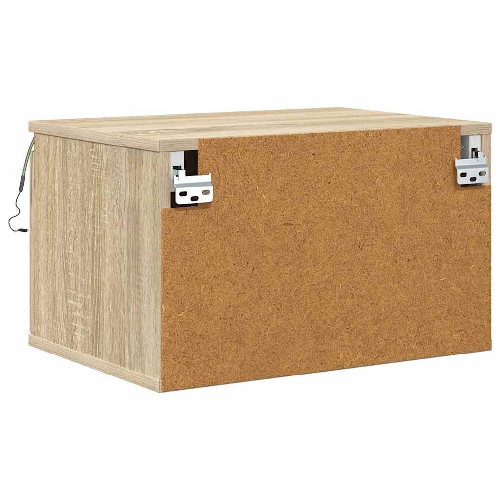 vidaXL Wall-mounted Bedside Cabinet with LED Lights Sonoma Oak