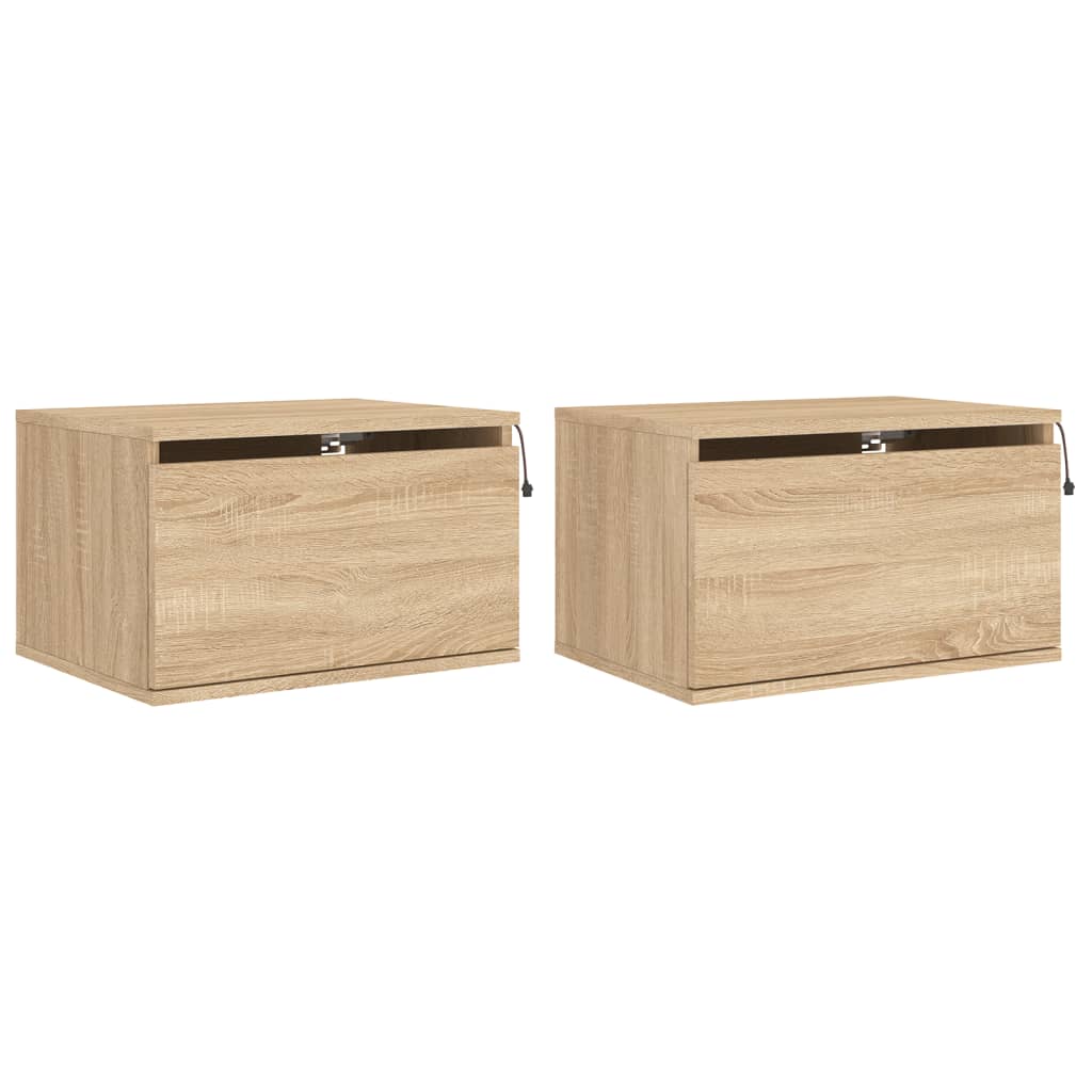 vidaXL Wall-mounted Bedside Cabinets with LED Lights 2 pcs Sonoma Oak