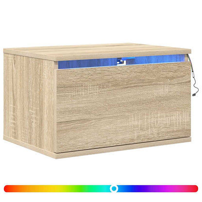 vidaXL Wall-mounted Bedside Cabinets with LED Lights 2 pcs Sonoma Oak