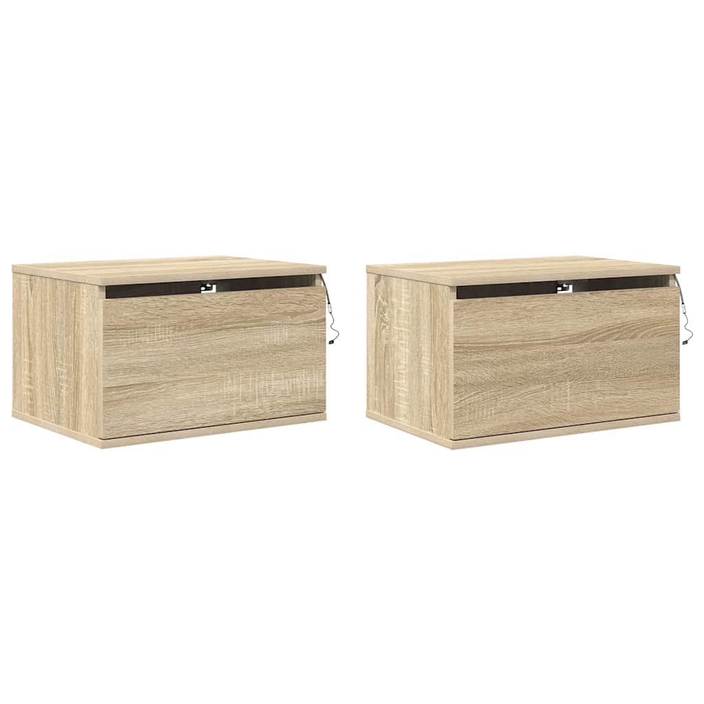 vidaXL Wall-mounted Bedside Cabinets with LED Lights 2 pcs Sonoma Oak