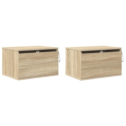 vidaXL Wall-mounted Bedside Cabinets with LED Lights 2 pcs Sonoma Oak