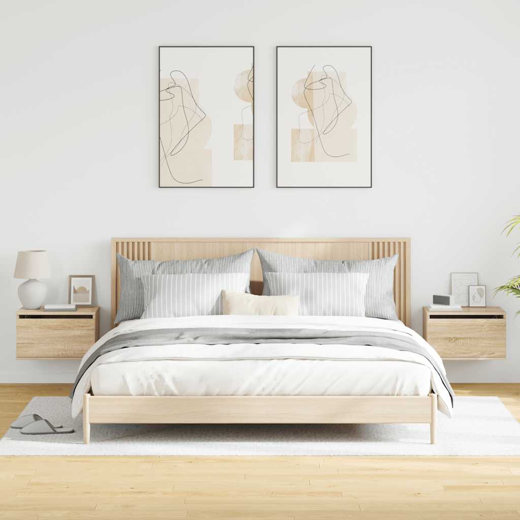 vidaXL Wall-mounted Bedside Cabinets with LED Lights 2 pcs Sonoma Oak