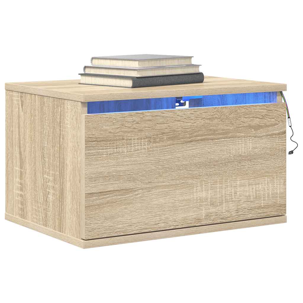 vidaXL Wall-mounted Bedside Cabinets with LED Lights 2 pcs Sonoma Oak