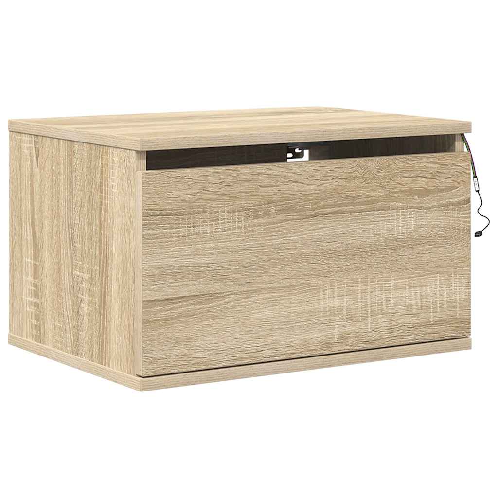 vidaXL Wall-mounted Bedside Cabinets with LED Lights 2 pcs Sonoma Oak