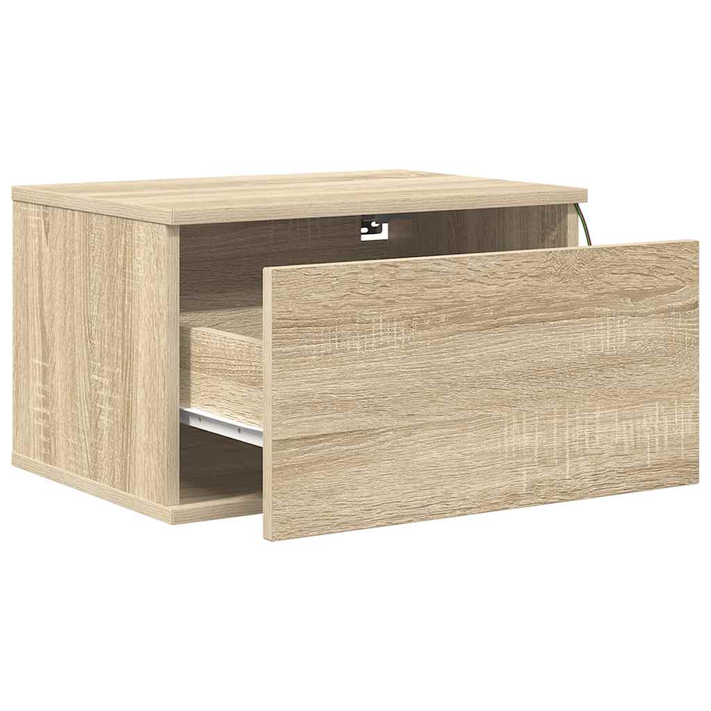 vidaXL Wall-mounted Bedside Cabinets with LED Lights 2 pcs Sonoma Oak