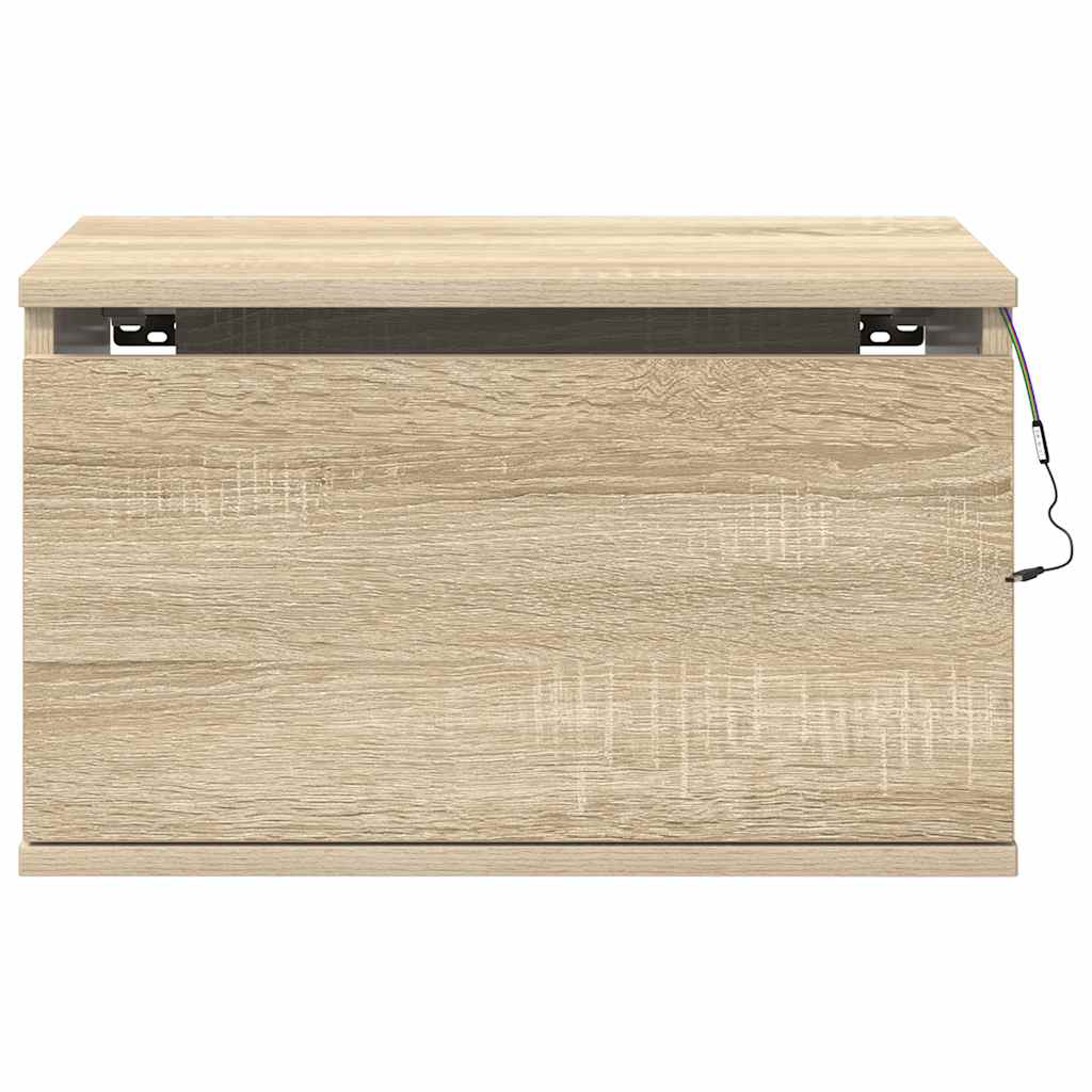 vidaXL Wall-mounted Bedside Cabinets with LED Lights 2 pcs Sonoma Oak