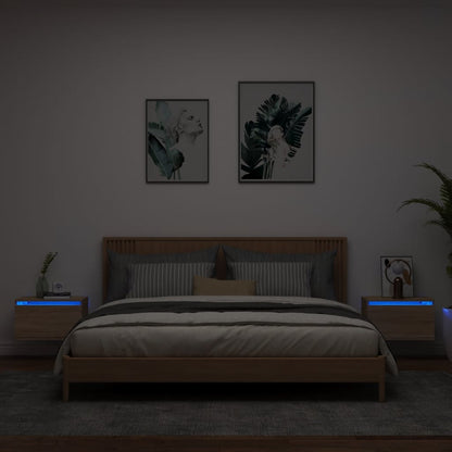 vidaXL Wall-mounted Bedside Cabinets with LED Lights 2 pcs Sonoma Oak