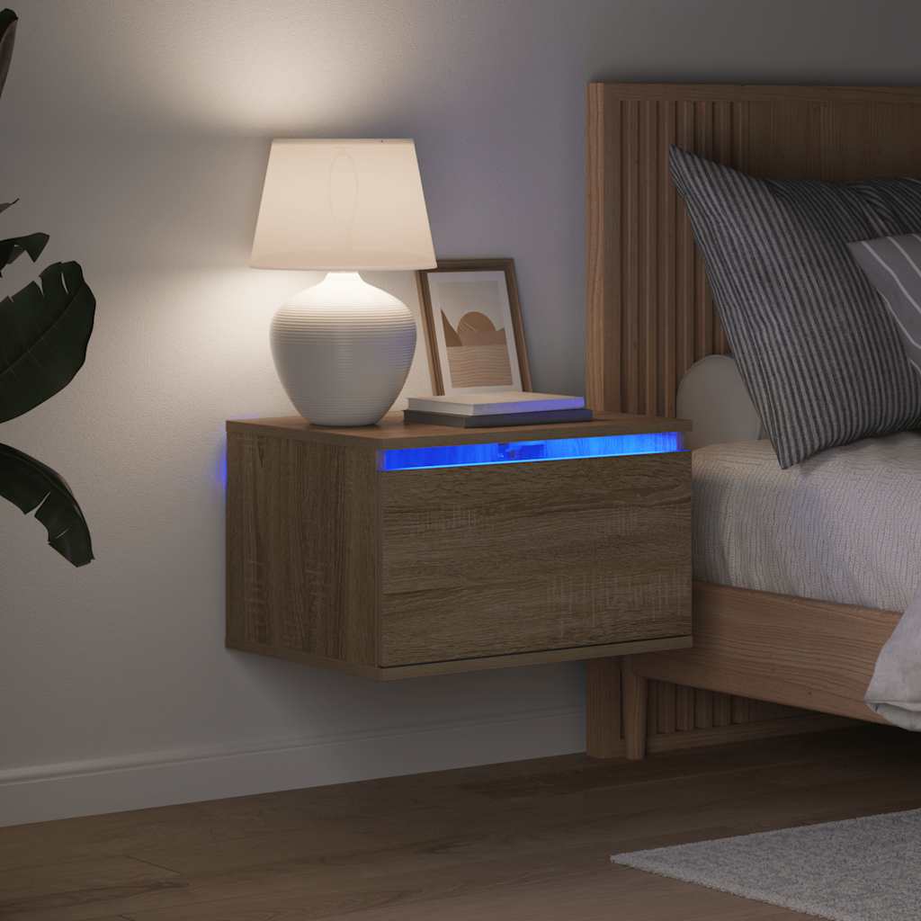 vidaXL Wall-mounted Bedside Cabinets with LED Lights 2 pcs Sonoma Oak