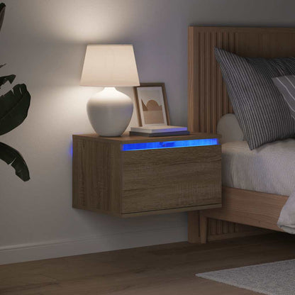 vidaXL Wall-mounted Bedside Cabinets with LED Lights 2 pcs Sonoma Oak