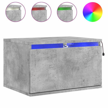 vidaXL Wall-mounted Bedside Cabinet with LED Lights Concrete Gery