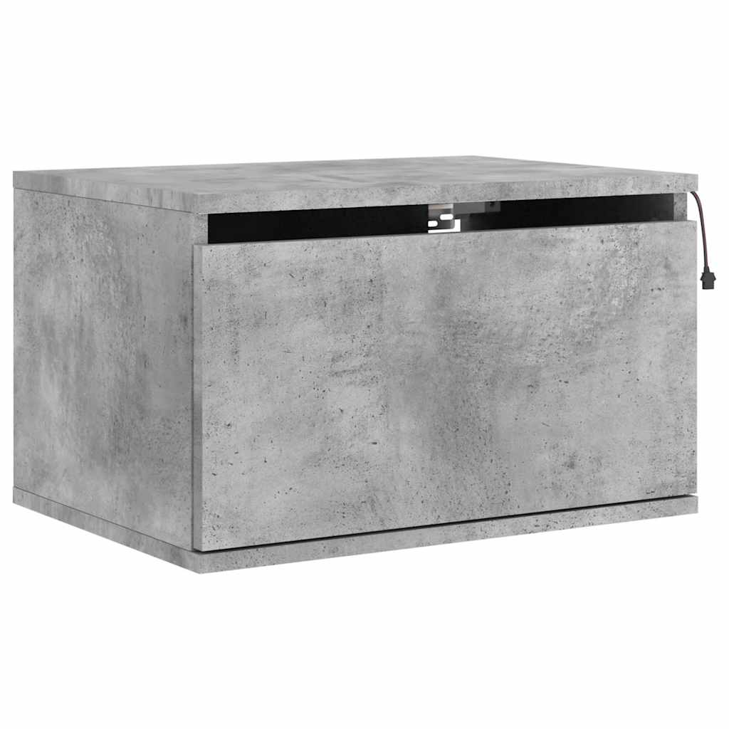 vidaXL Wall-mounted Bedside Cabinet with LED Lights Concrete Gery